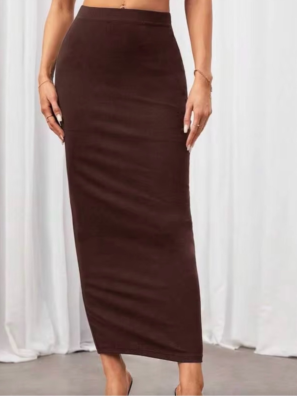 High-Waist Brown Maxi Pencil Skirt - Sleek & Figure-Flattering